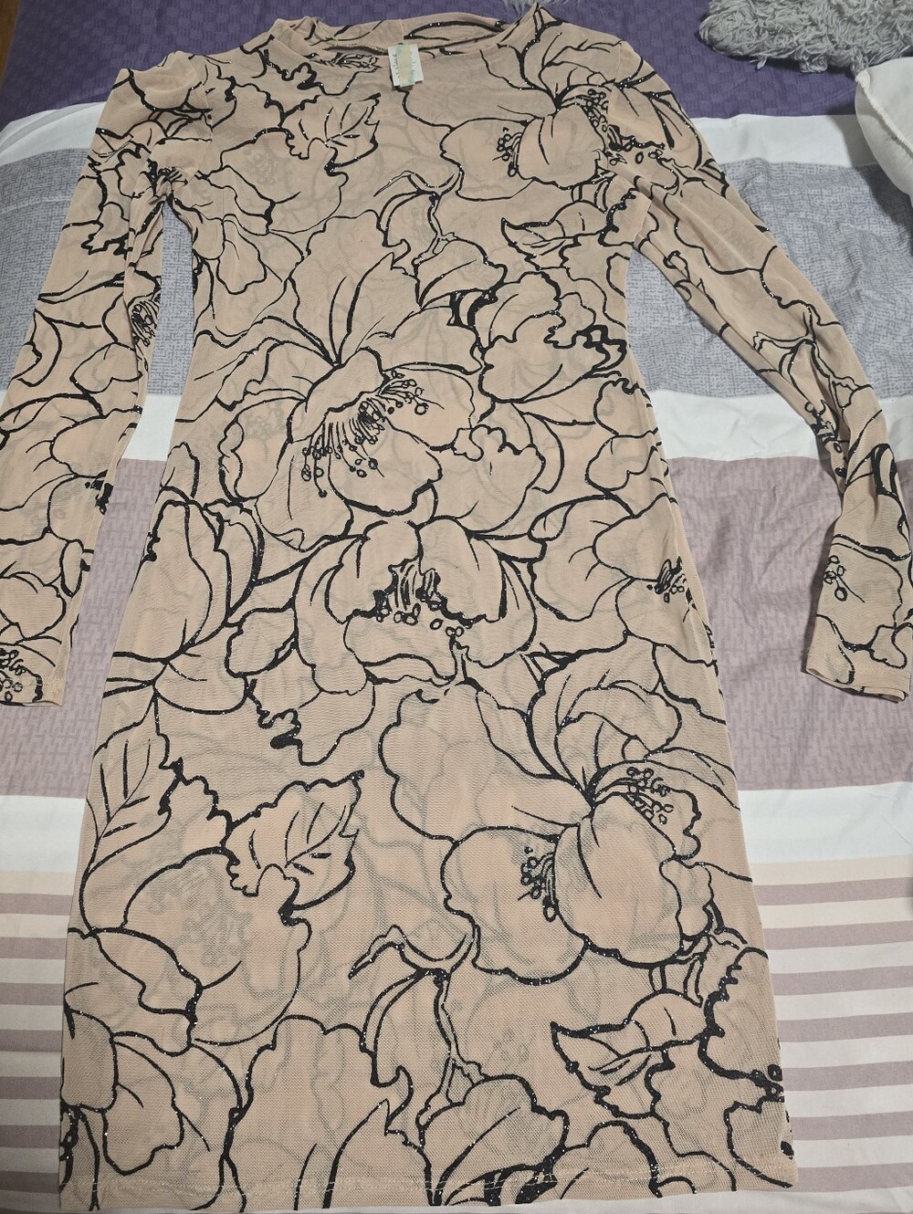 Long Sleeve Floral Mesh Dress